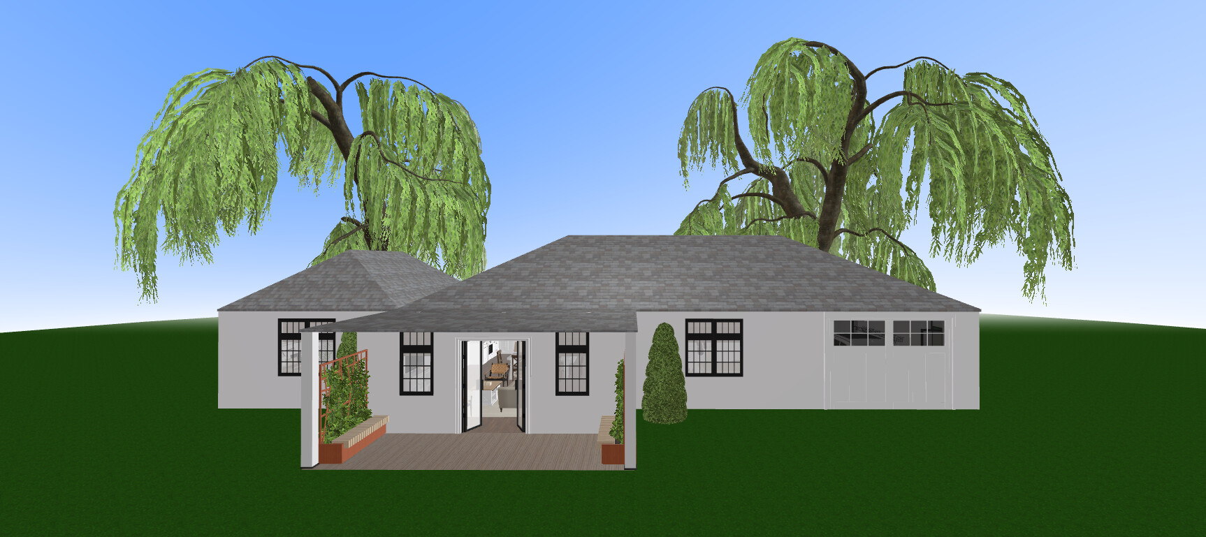 Visualization gallery - Bohemian Ranch House Plan — 2 Bedrooms, 2 Baths, 1-Car Garage, 2,130 sq ft