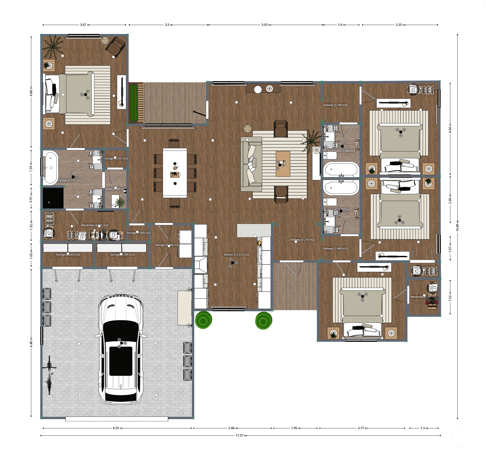 Blueprints - Contemporary 4 Bedroom Single-Story Family House Plan (193 m²)