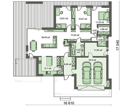 Visualization gallery - Amazing one-storey house with a unique layout