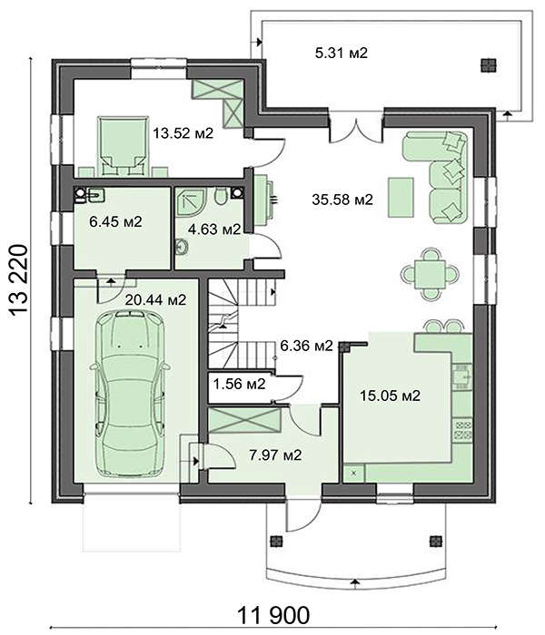 Visualization gallery - Original project of a beautiful cottage with a brick facade