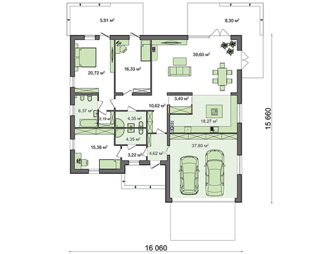 Visualization gallery - Single-storey house project with several bathrooms