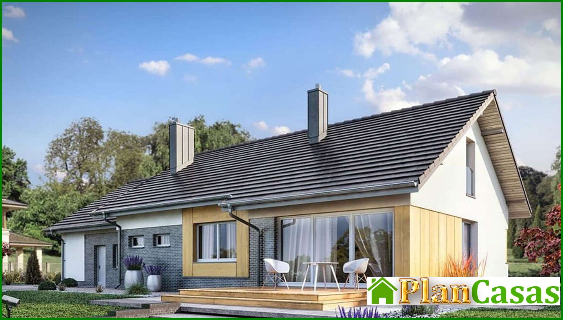 The project of a one-story cottage with a garage for two cars house plan