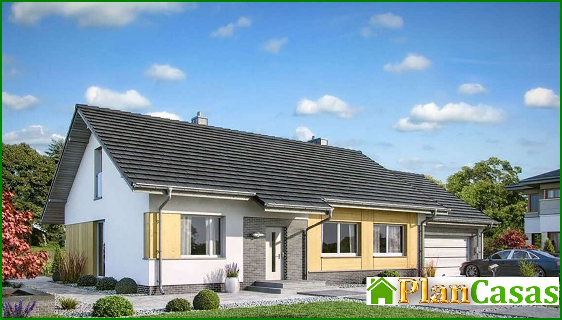 Visualization gallery - The project of a one-story cottage with a garage for two cars