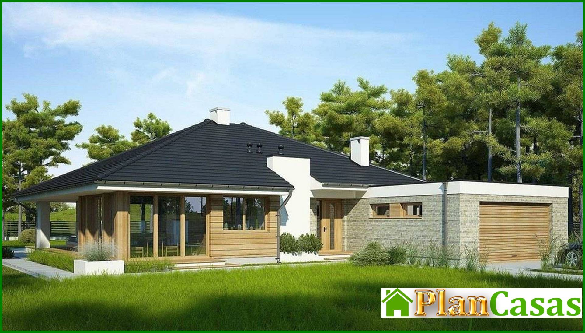 Visualization gallery - One-story house with huge windows in the living room