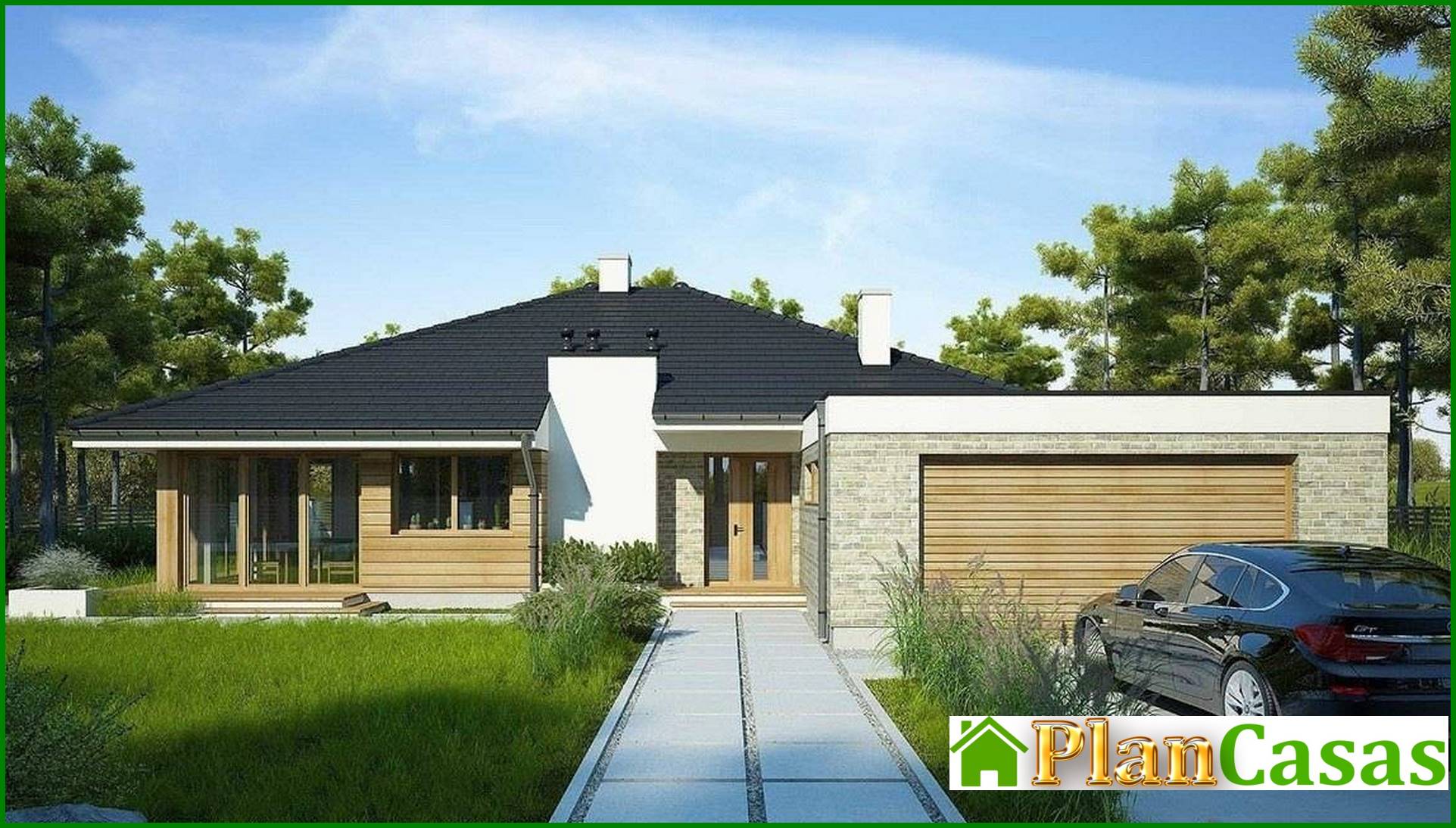 One-story house with huge windows in the living room house plan