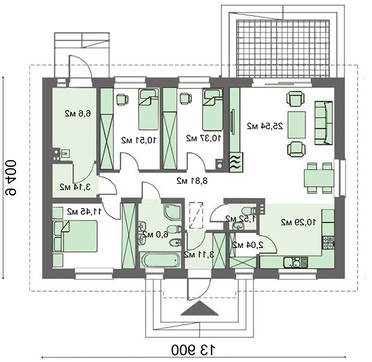 Visualization gallery - One-storey house with a living area of 100 squares