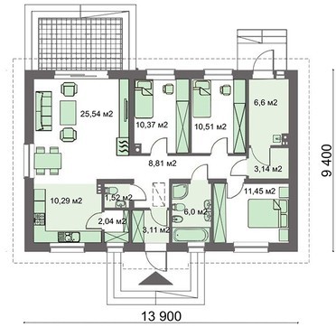Visualization gallery - One-storey house with a living area of 100 squares