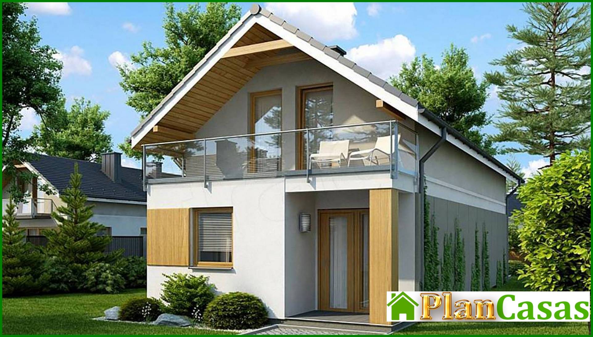 Two-story house with balconies for a narrow plot house plan