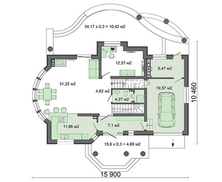 Visualization gallery - Architectural project of a country house with a living room with a bay window