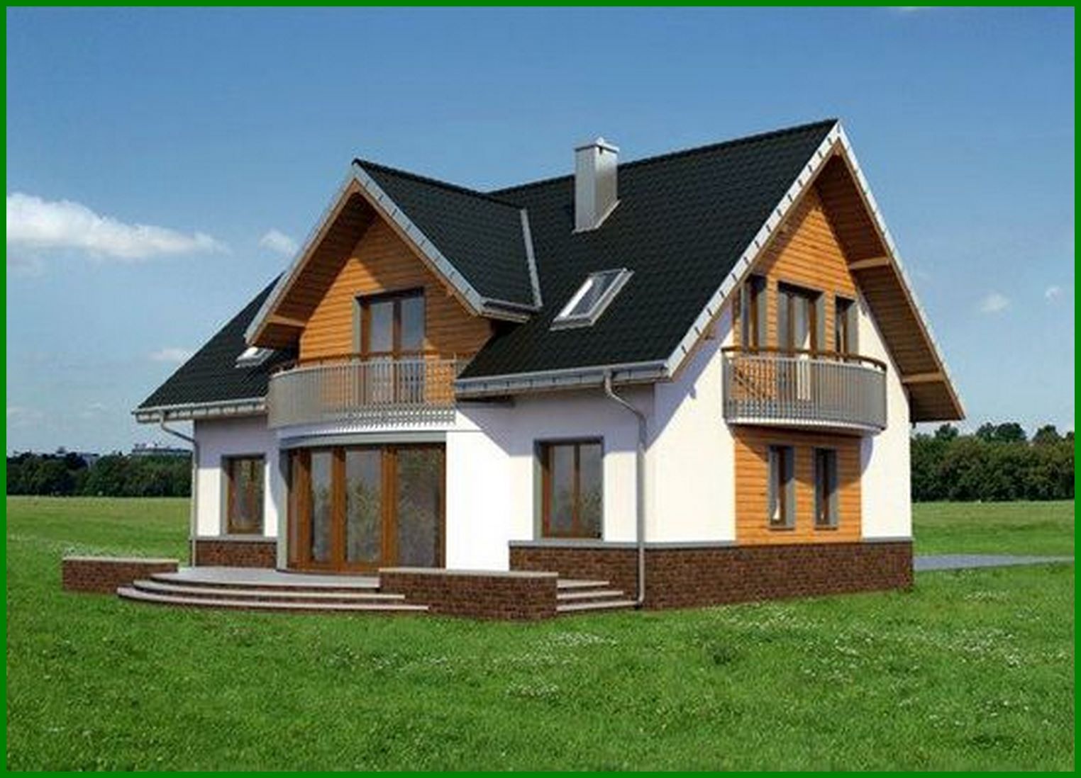 Visualization gallery - Architectural project of a beautiful country cottage with semicircular bay windows