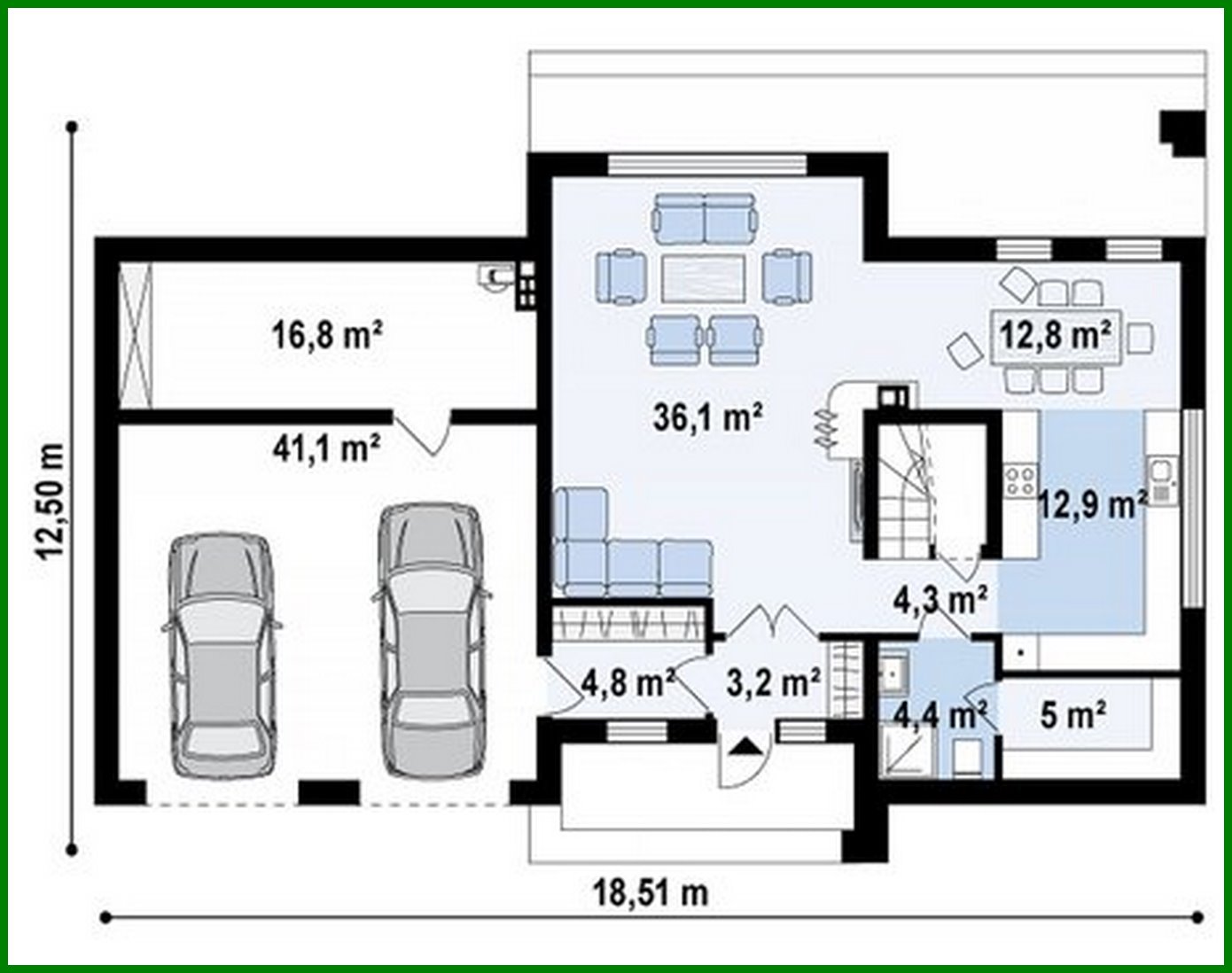 Visualization gallery - Modern project of a two-story house with a garage for two cars and a sauna