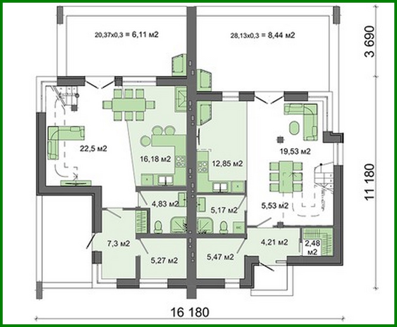 Visualization gallery - The project of a two-story residential building for two families