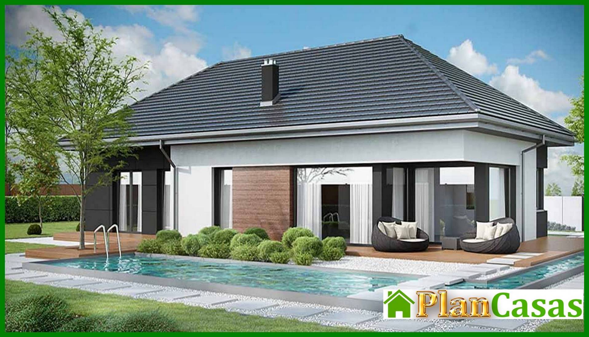 Visualization gallery - Modern one-story mansion with a garage for two cars