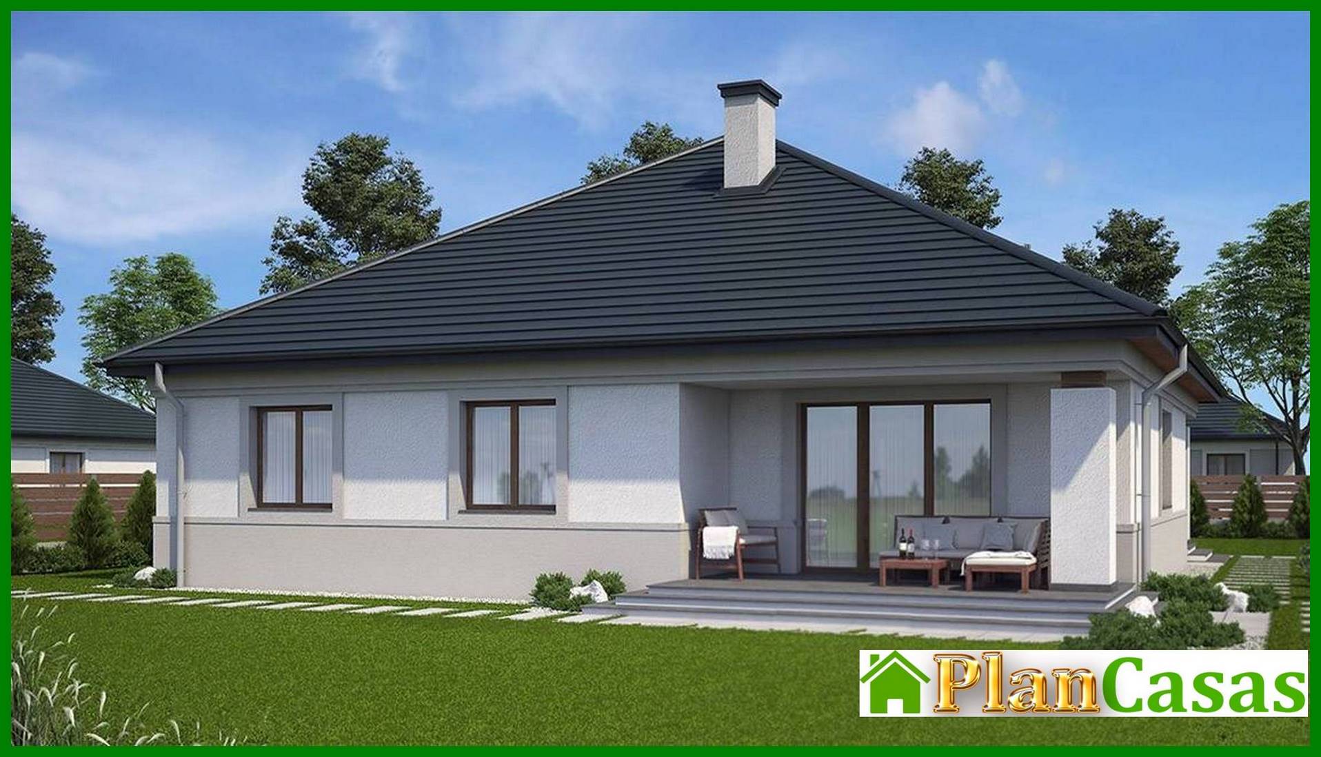 One-story house with a garage and three bedrooms house plan