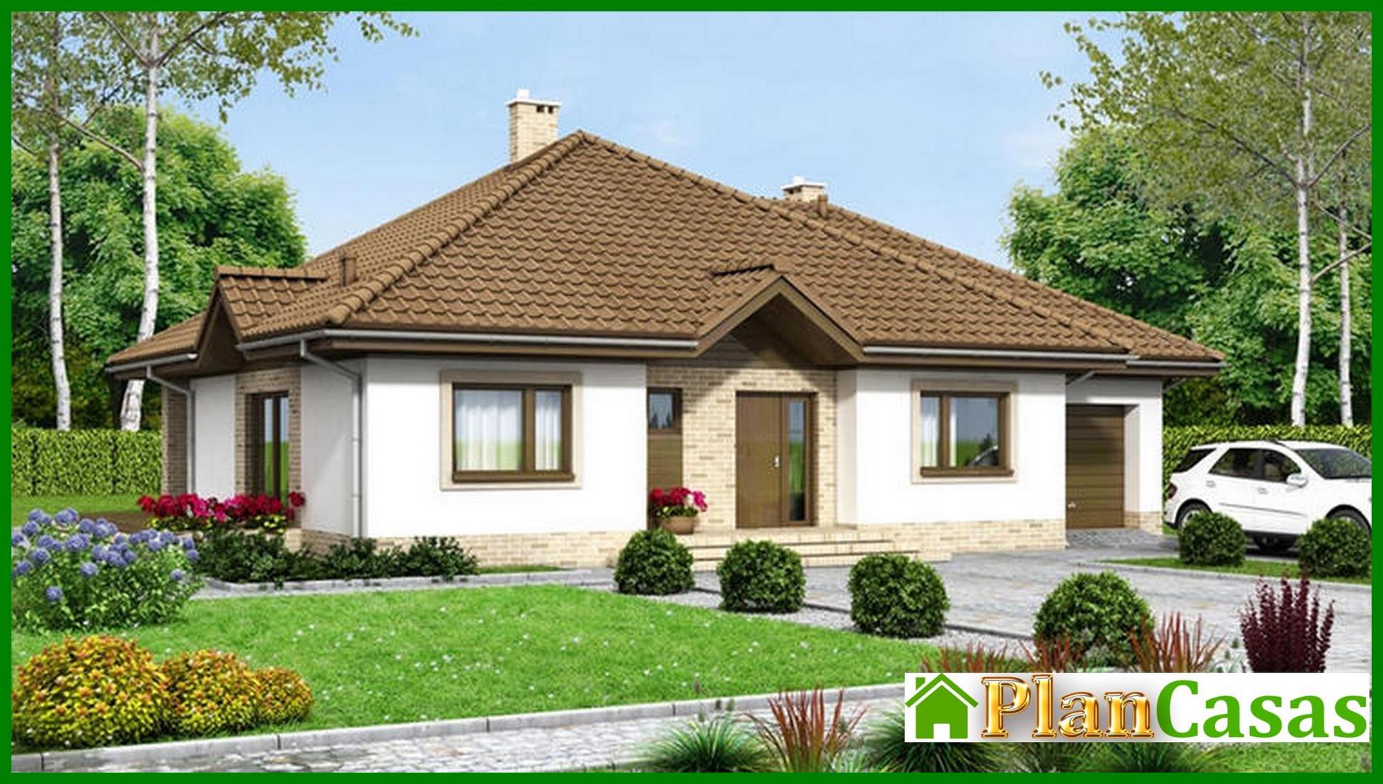 Project of a colorful residential building with a built-in garage house plan