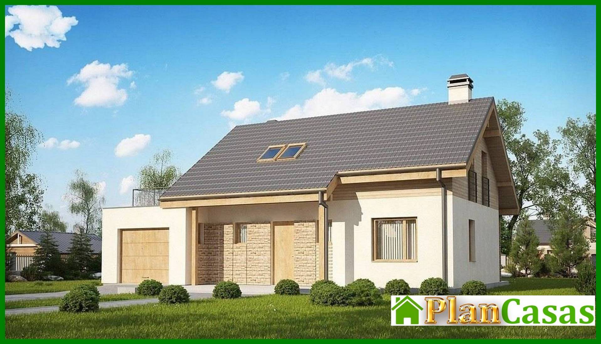 Visualization gallery - Project of a cottage with an attic with a garage for one car