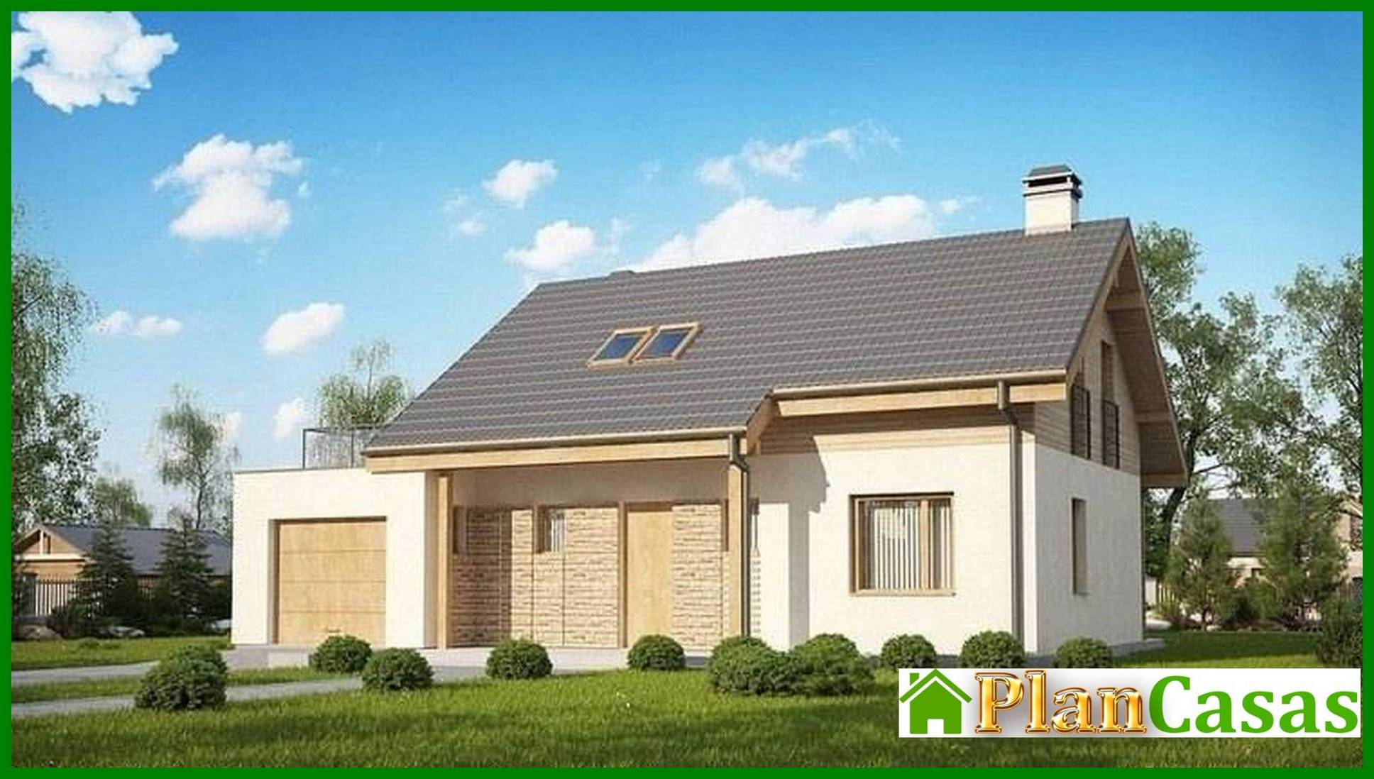 Project of a cottage with an attic with a garage for one car house plan