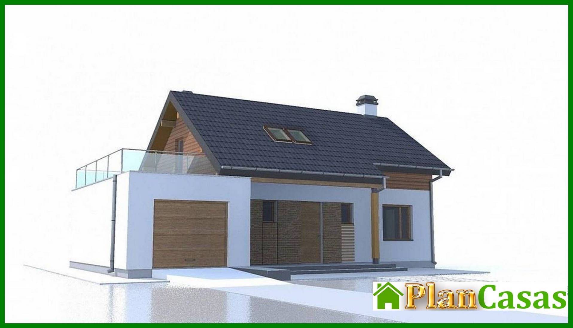 Visualization gallery - Project of a cottage with an attic with a garage for one car