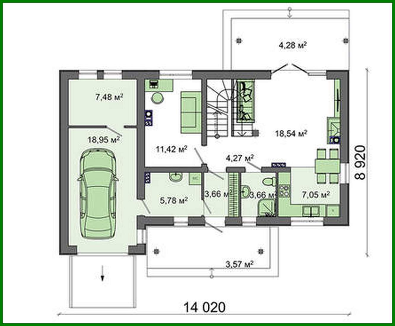 Visualization gallery - Project of a cottage with an attic with a garage for one car