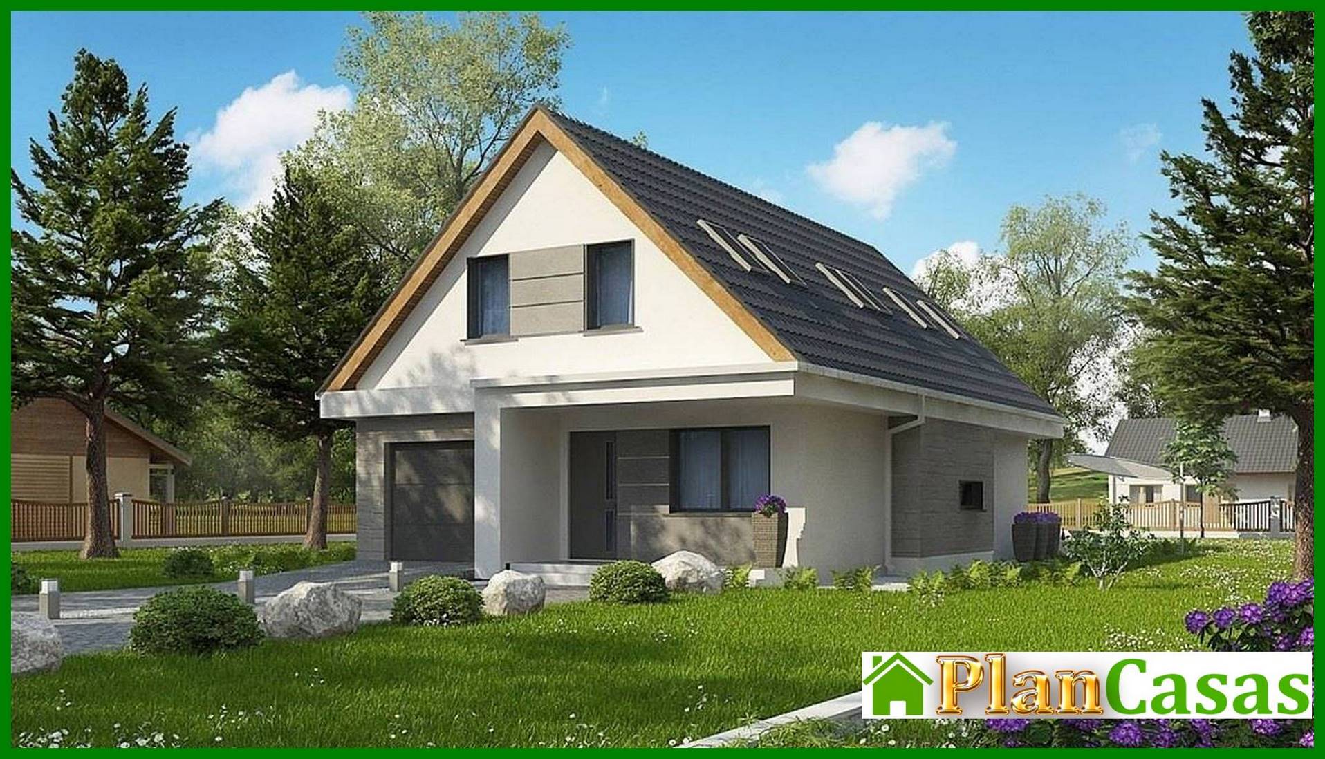 Visualization gallery - Modern project of a house with an attic for a narrow plot