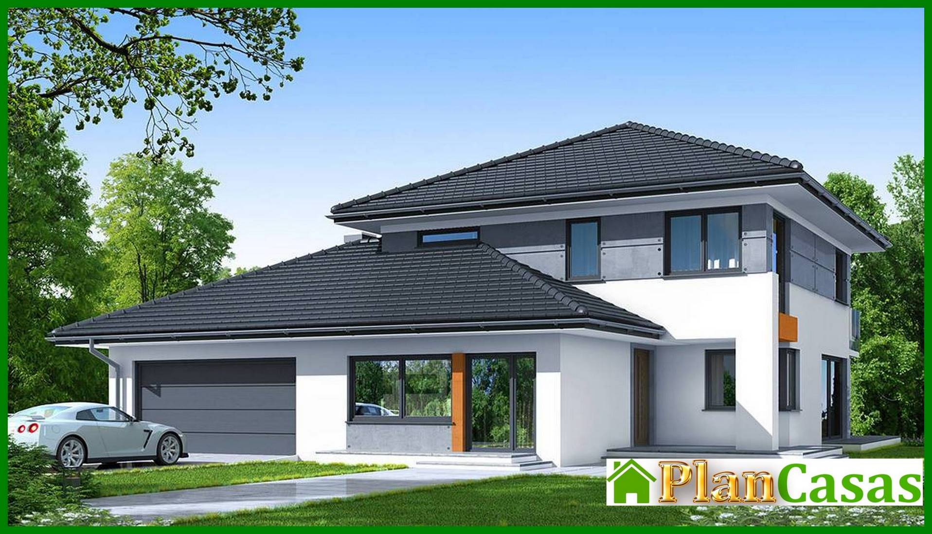 Stylish modern mansion with a beautiful balcony house plan