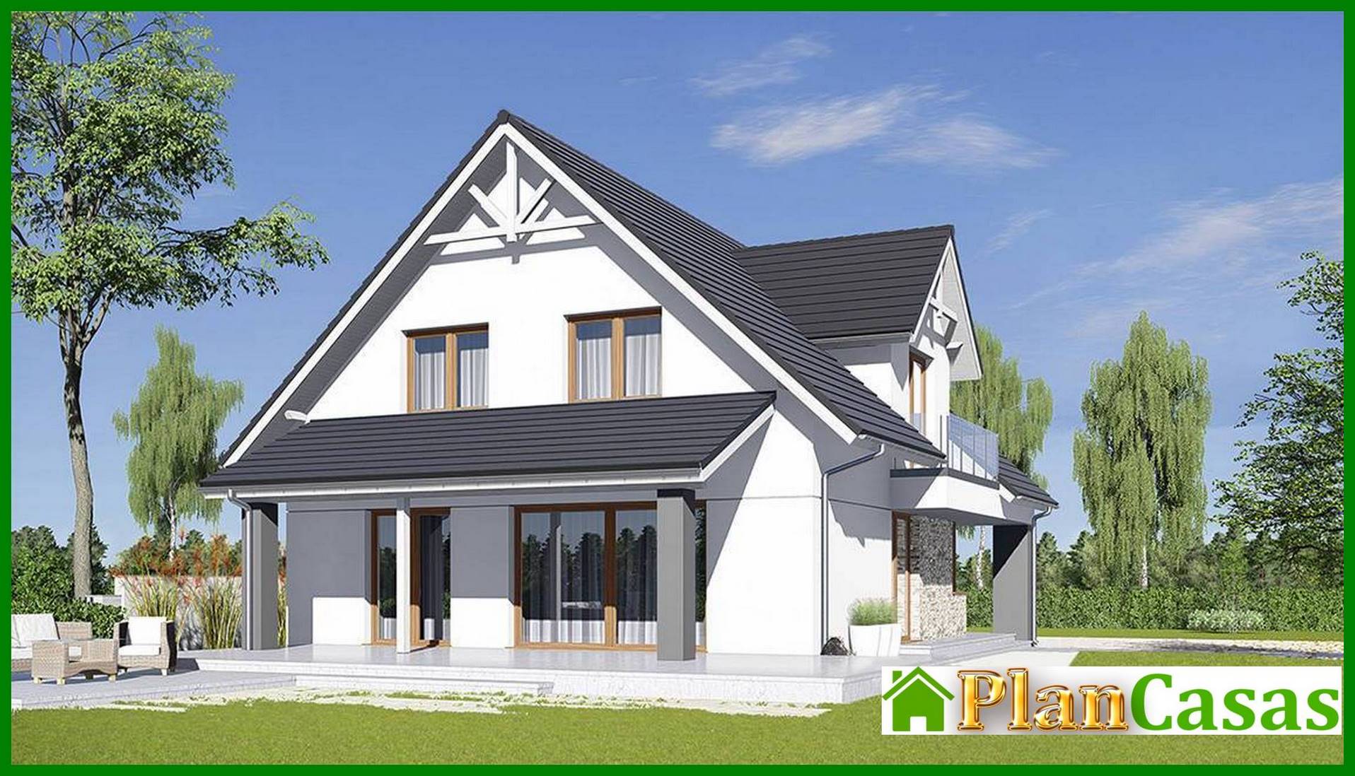 Residential building with a spacious garage and three bedrooms house plan