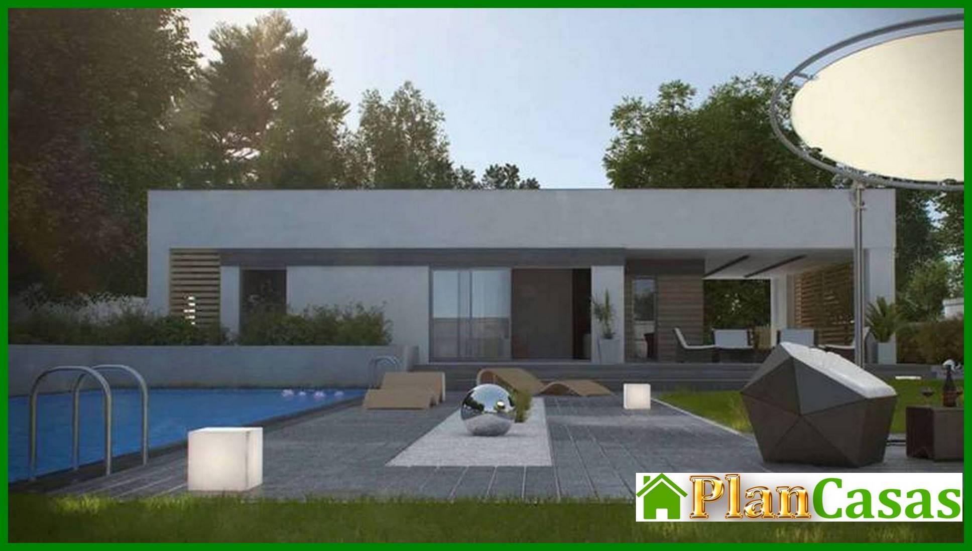 Visualization gallery - High-tech stylish single-storey house project with pool and one-car garage