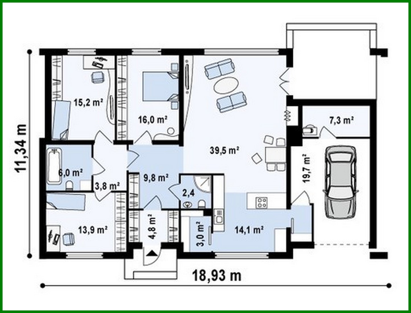 Visualization gallery - The project of a one-story house with a flat roof, with a bright functional interior and a garage