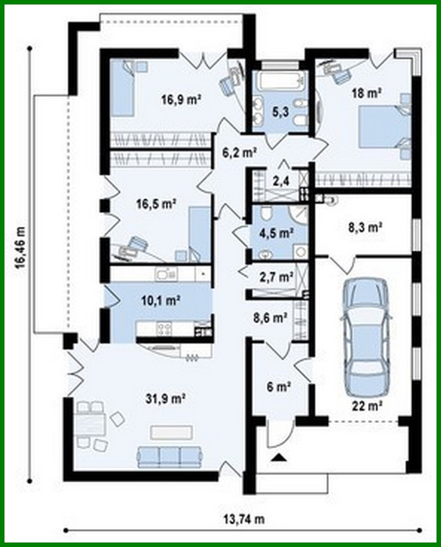 Visualization gallery - The project of a modern one-story house with a fashionable interior