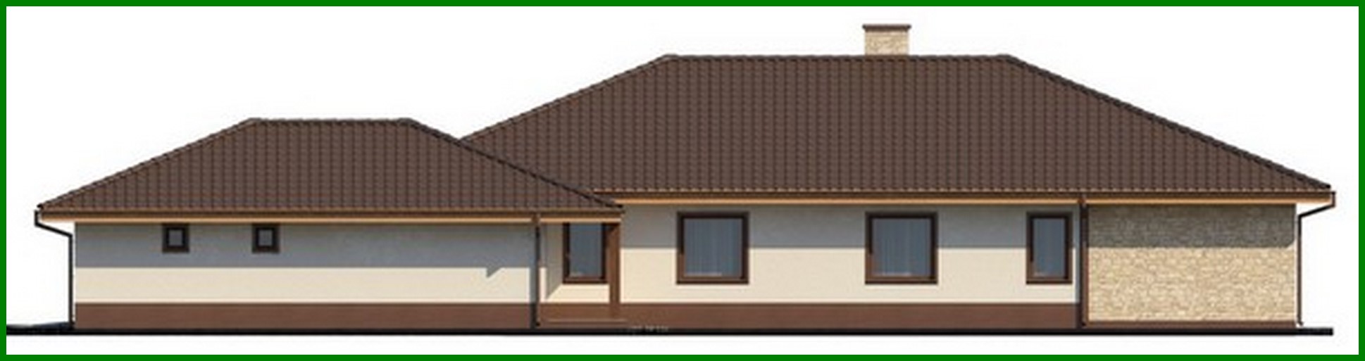 Visualization gallery - Single-storey cottage project for a narrow plot with a large garage