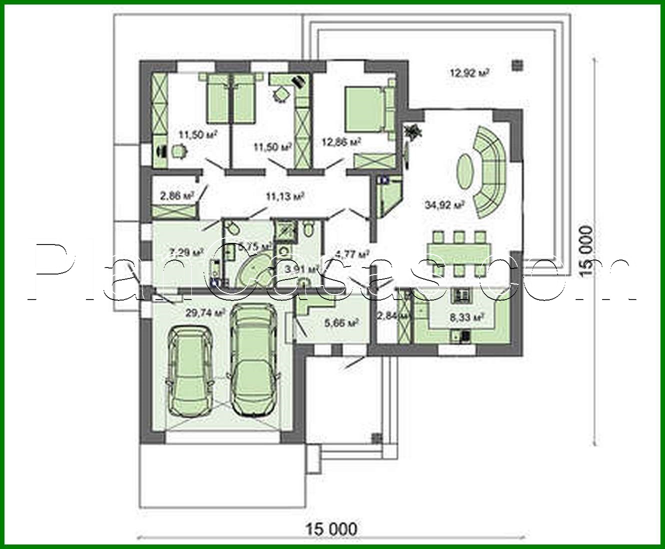 Visualization gallery - Project of a one-story cottage with an area of ​​166 square meters. m with built-in garage for 2 cars