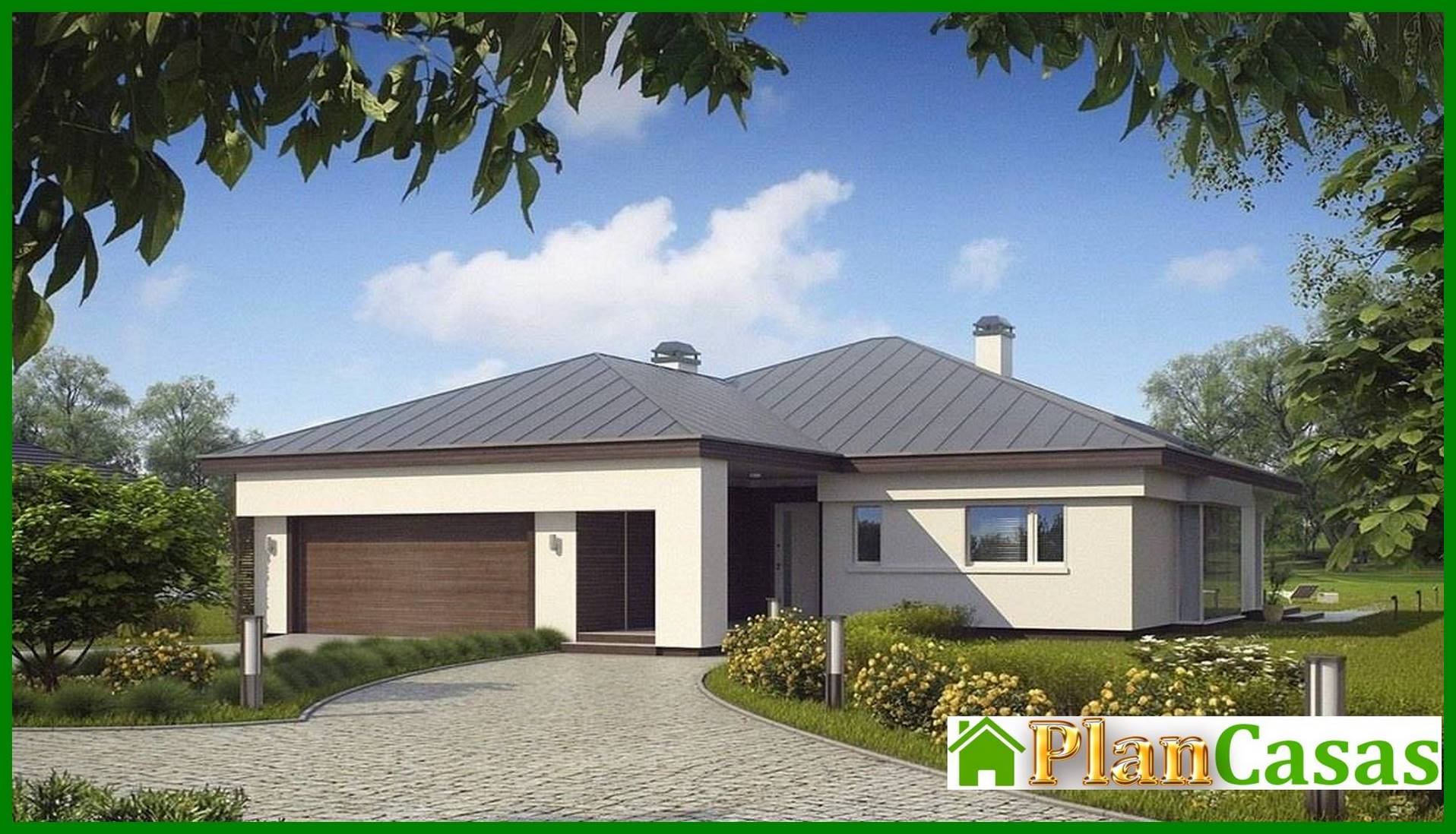 Visualization gallery - The project of a one-story cottage with a garage for two cars