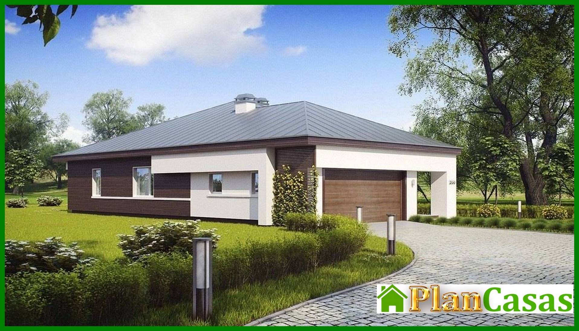 Visualization gallery - The project of a one-story cottage with a garage for two cars