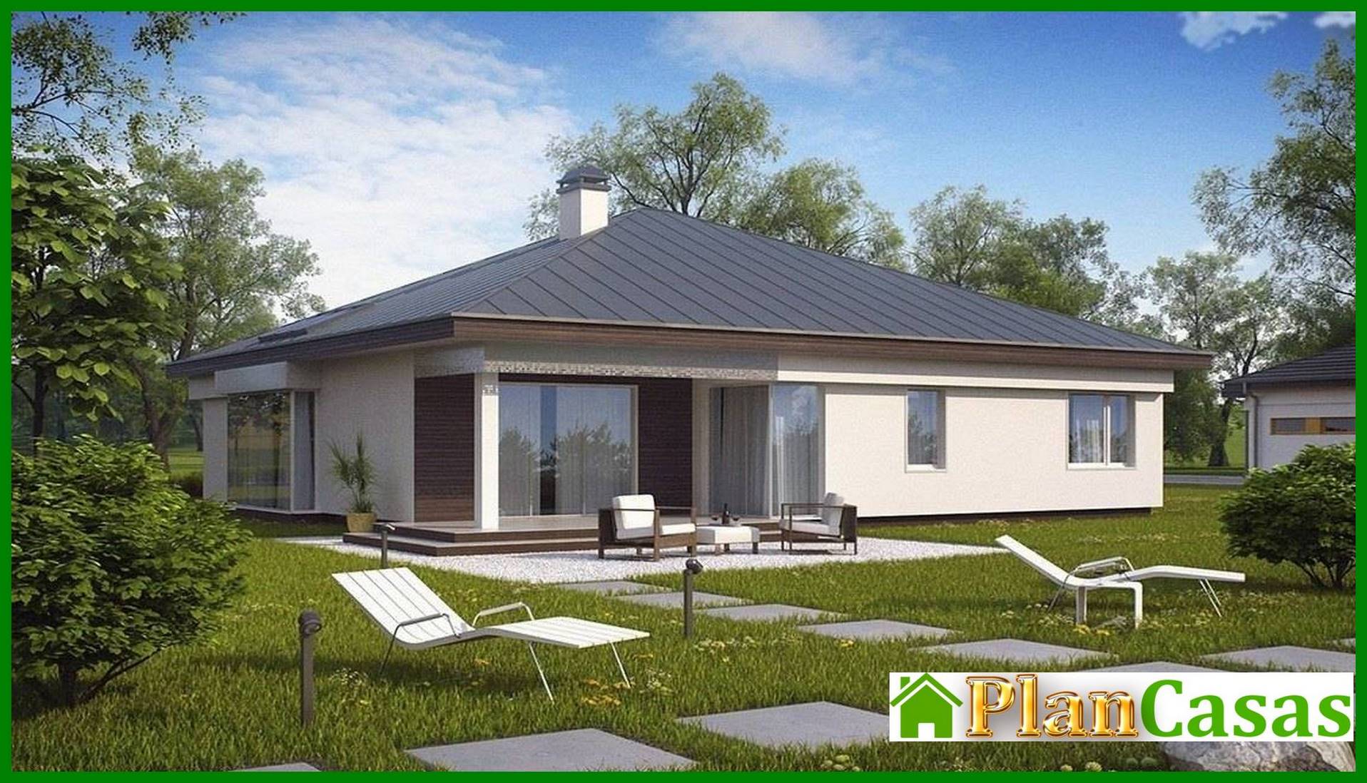 Visualization gallery - The project of a one-story cottage with a garage for two cars