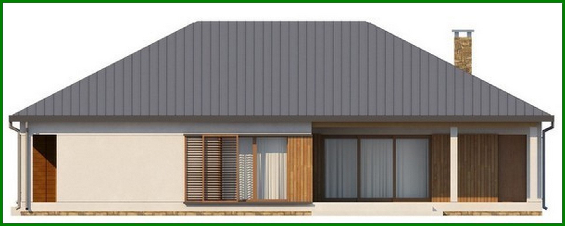 Visualization gallery - One-storey cottage project with a garage and a covered terrace
