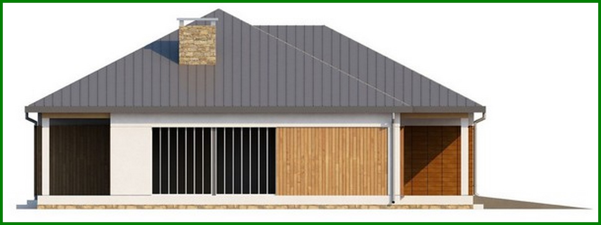 Visualization gallery - One-storey cottage project with a garage and a covered terrace