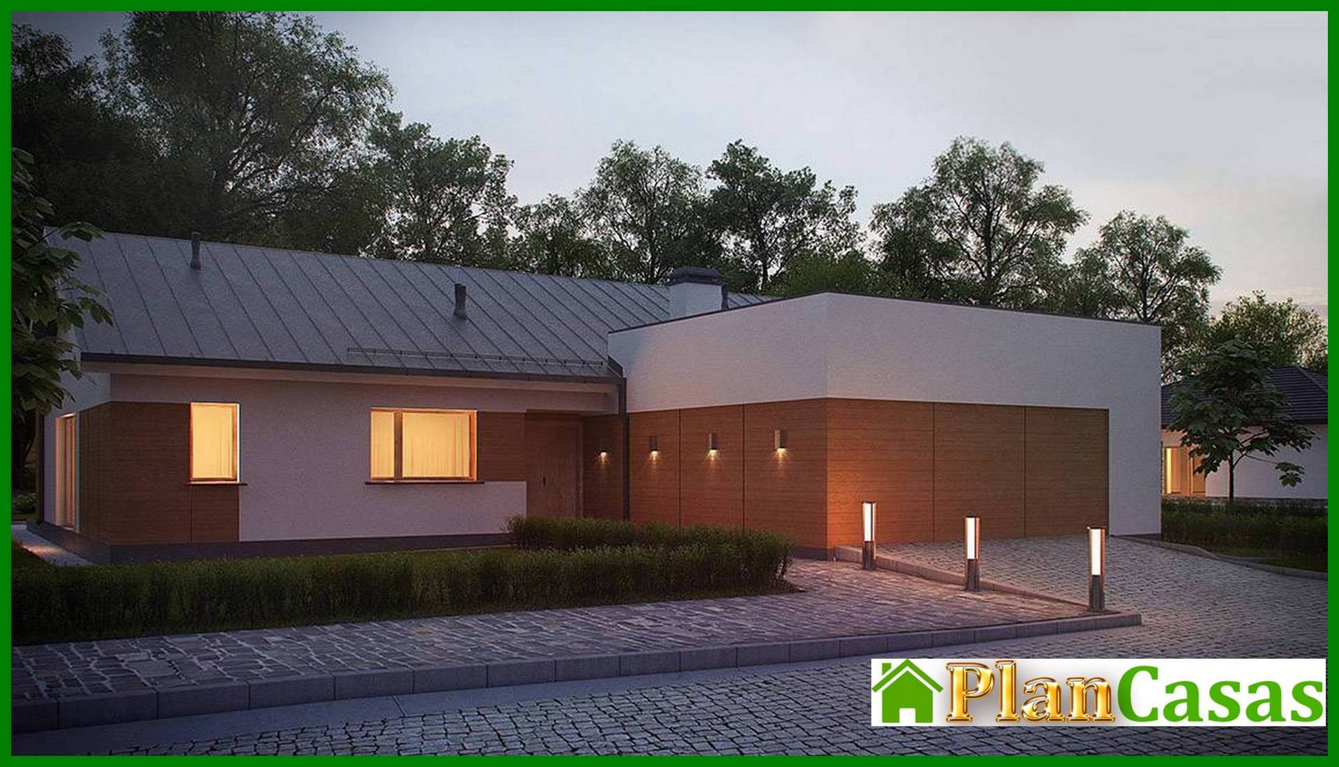 The project of a single-storey house of a simple form with a garage for two cars house plan