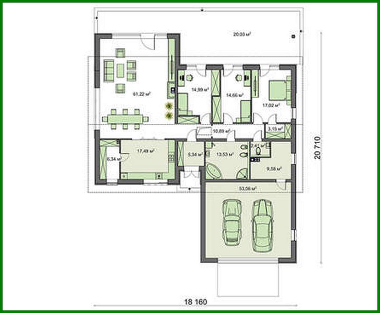 Visualization gallery - The project of a single-storey house of a simple form with a garage for two cars