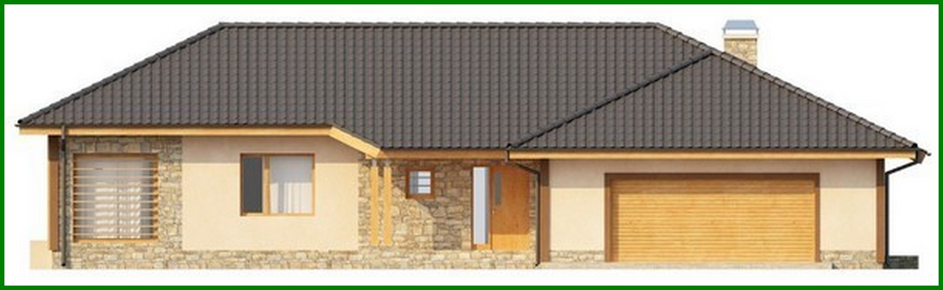 Visualization gallery - One-storey house project with a garage for two cars and a four-gable roof