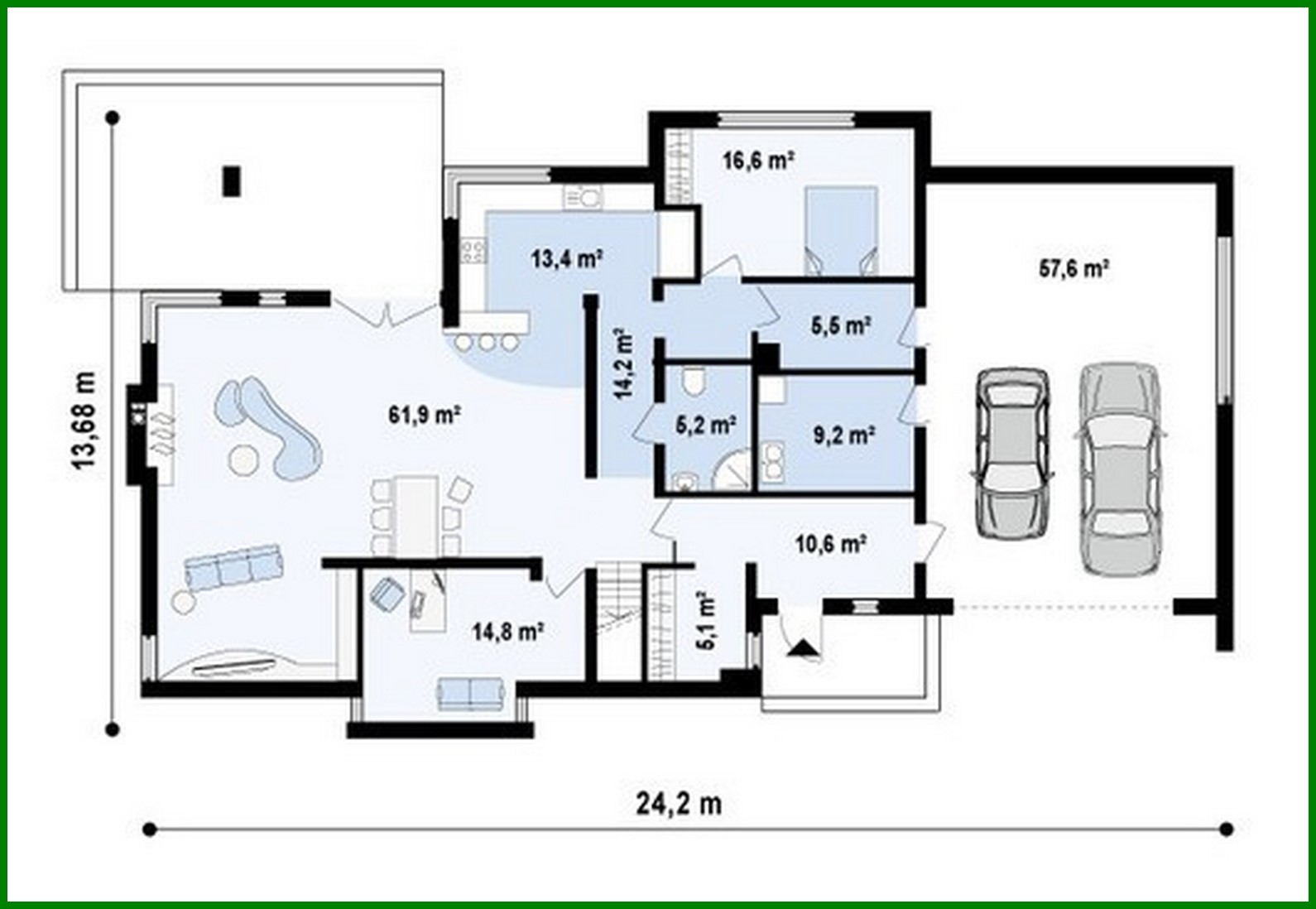 Visualization gallery - Design of a modern cottage with a spacious terrace above the garage