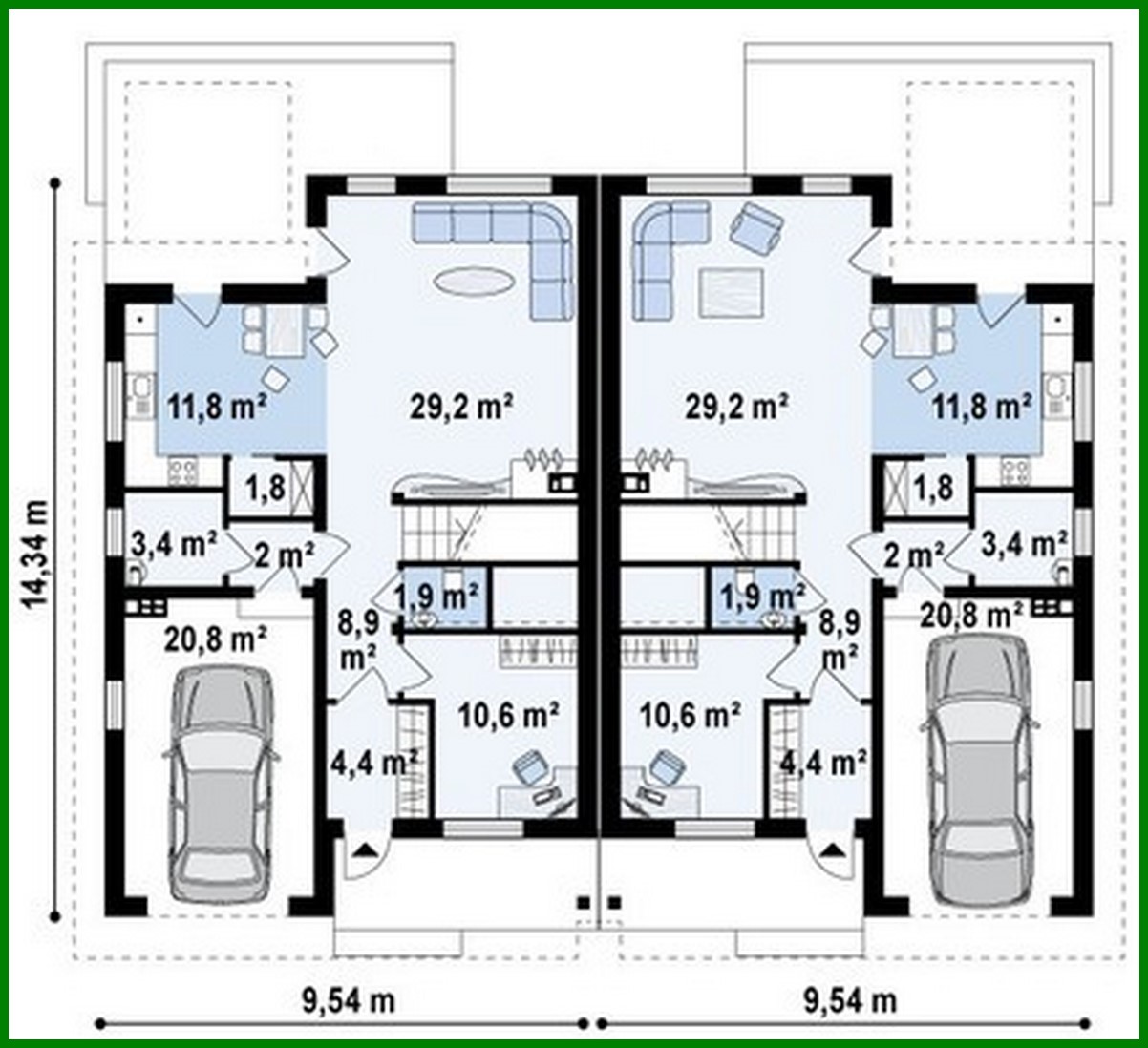 Visualization gallery - Two-family house project with separate garages and entrances