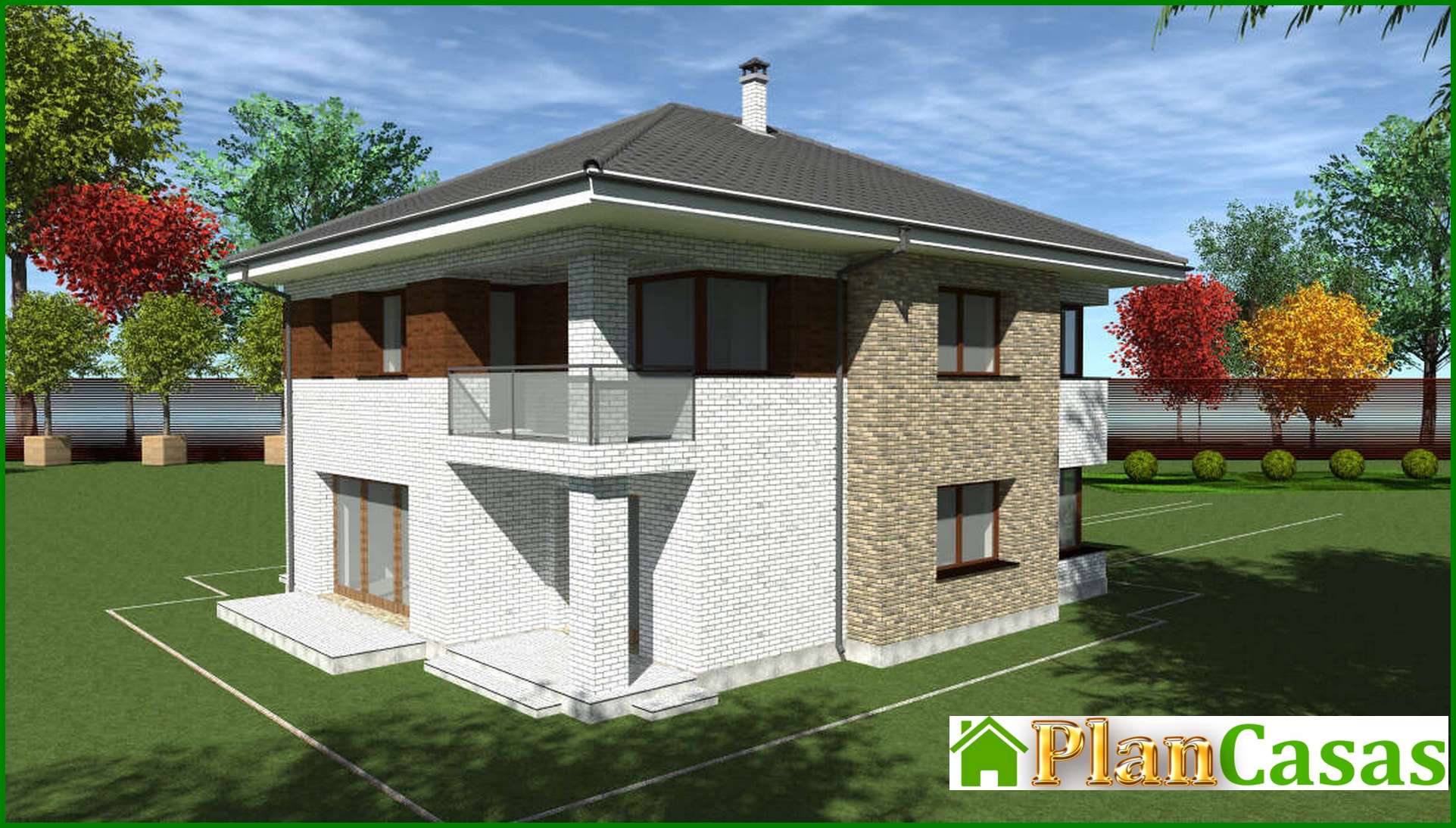 Visualization gallery - The project of a two-story brick house with an area of 262 square meters with modern balconies