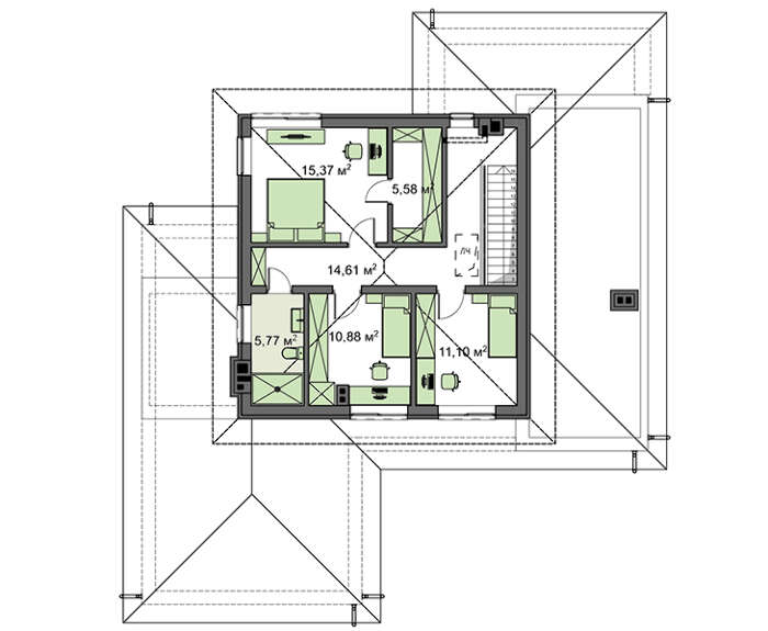 Visualization gallery - The project of a two-story house for a large family with an area of 188 square meters with four bedrooms