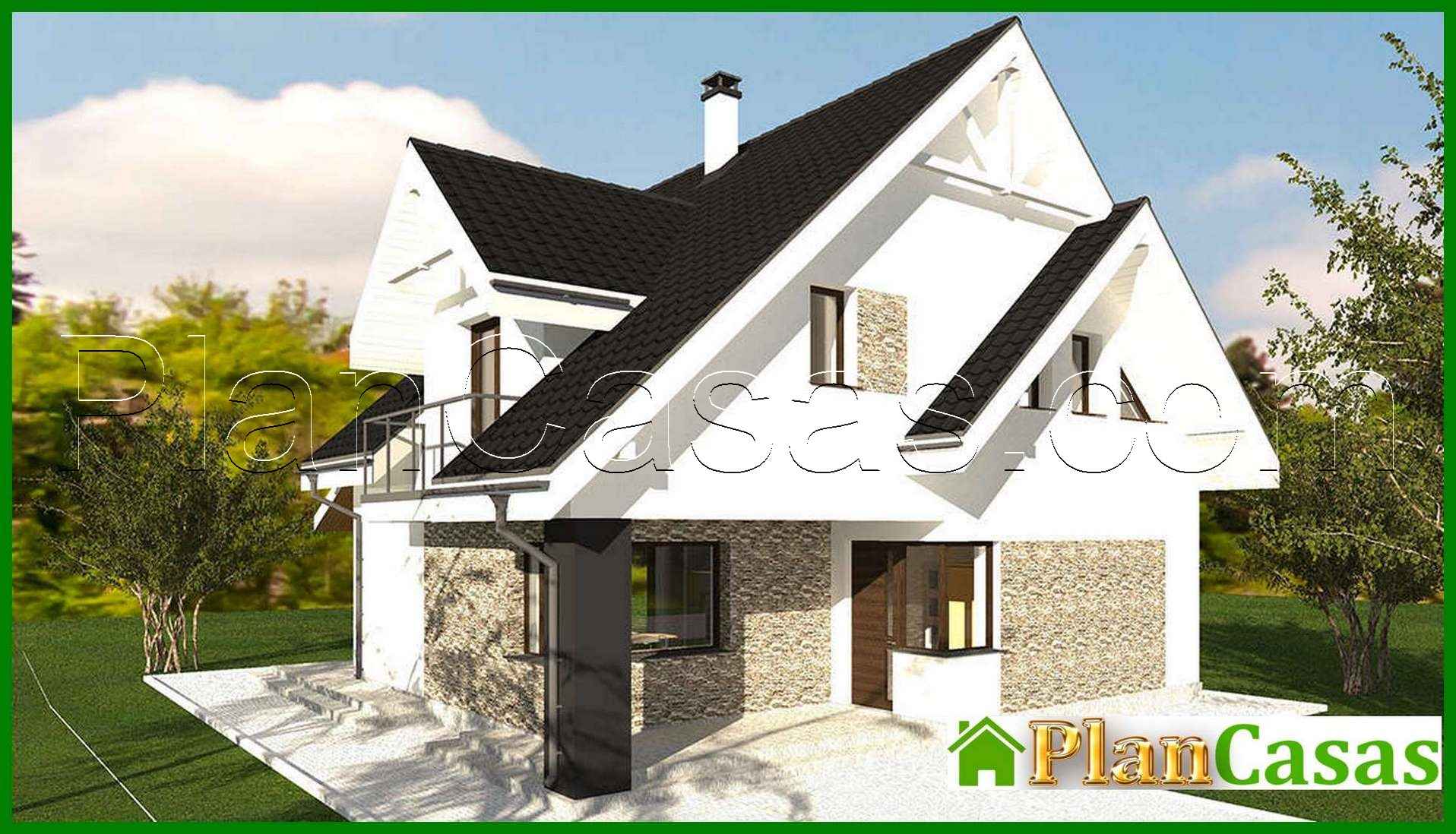 The project of a compact two-story cottage with an area of 174 square meters. m with black and white exterior house plan