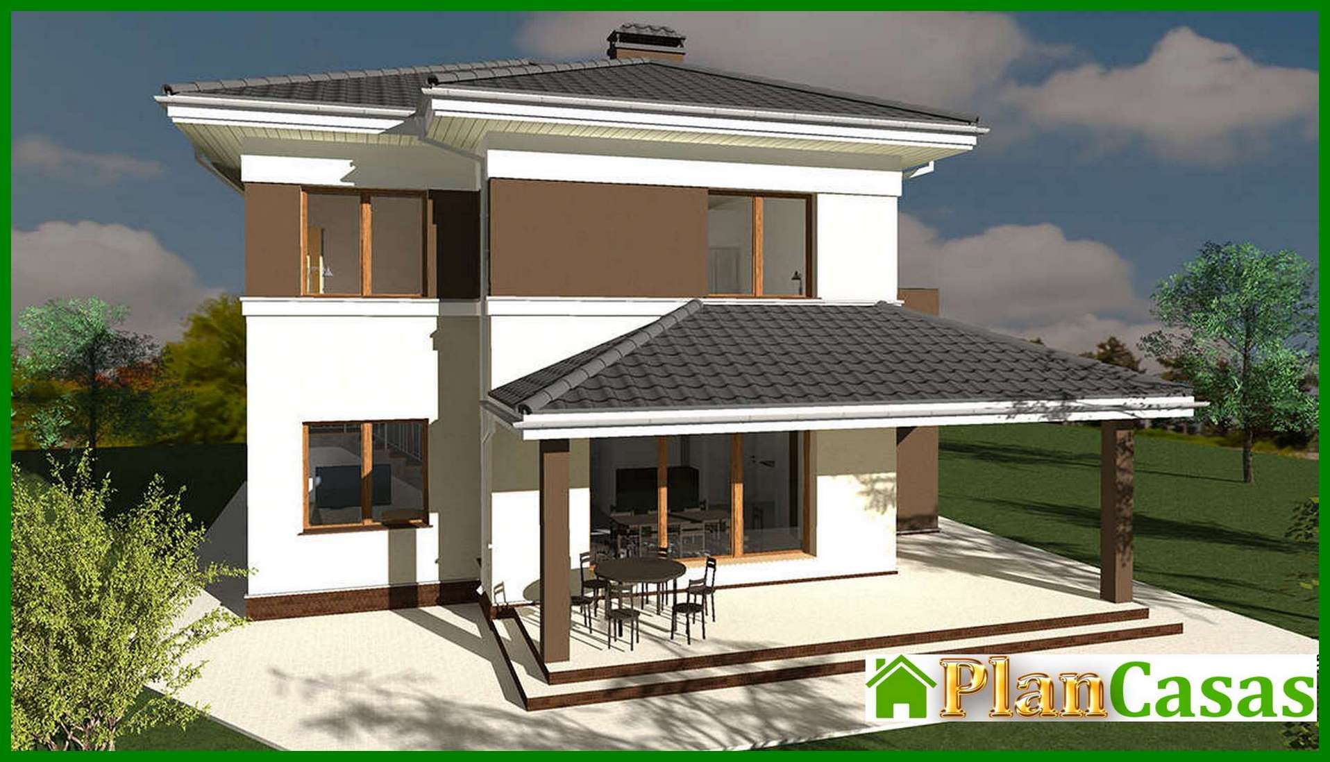 Project of a two-story cottage in white and chocolate design with a total area of 178 square meters. m house plan