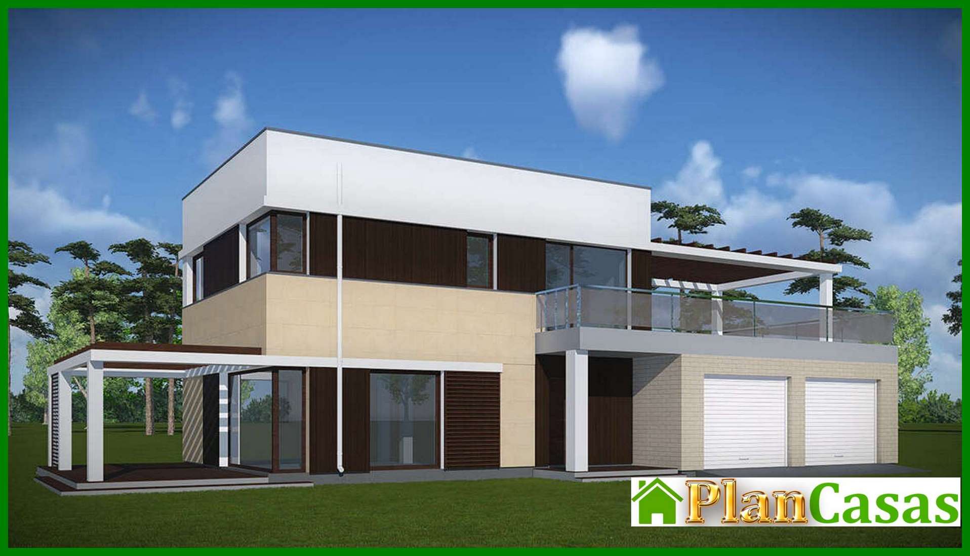 The project of a two-story cottage with an area of 173 square meters. m with open terraces on the first and second level house plan