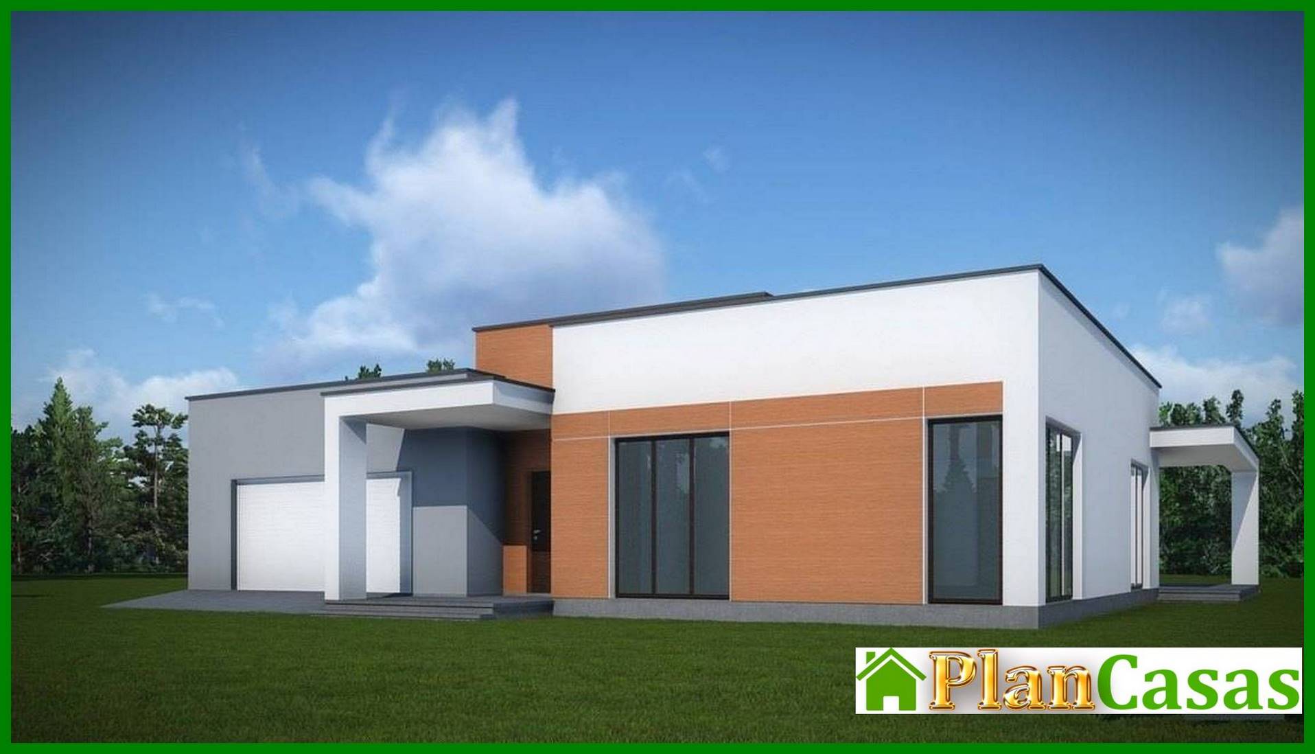 Visualization gallery - Architectural project of a one-story house with a flat roof