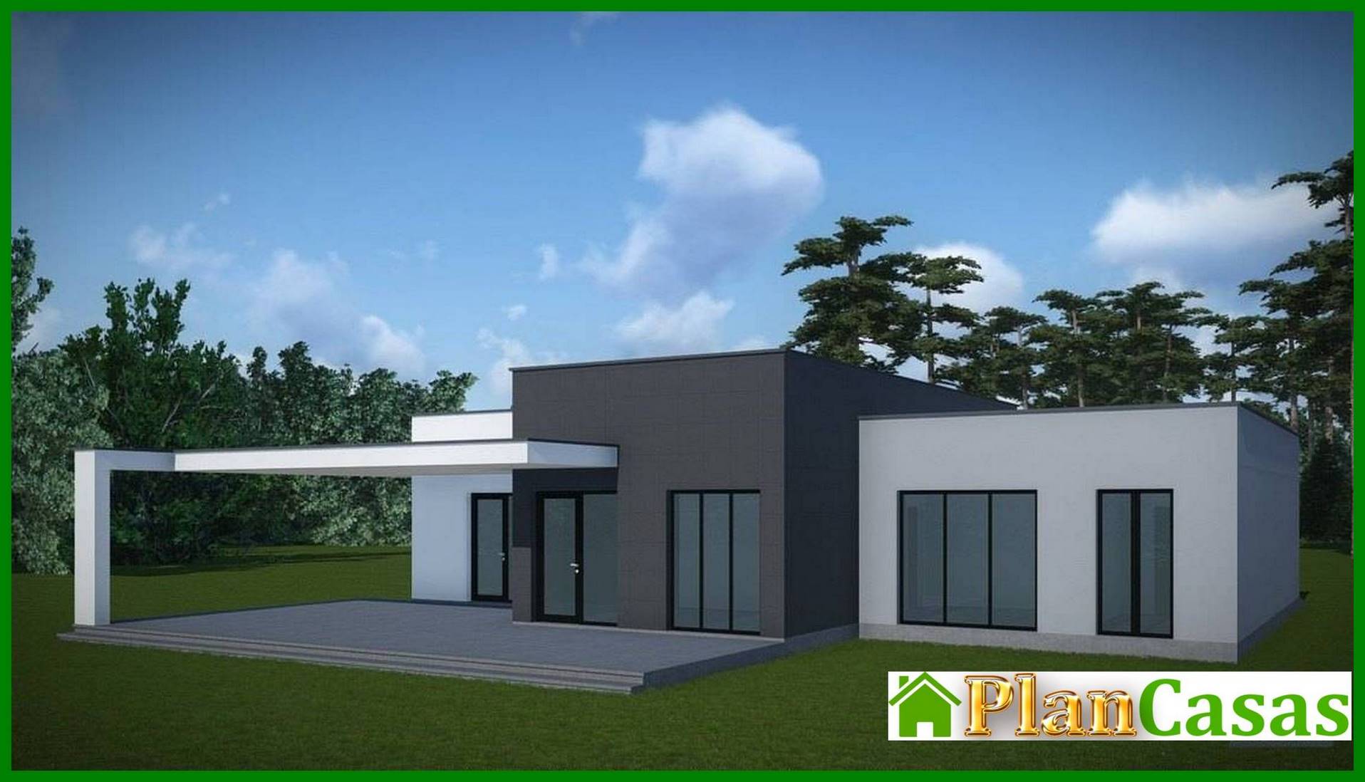 Visualization gallery - Architectural project of a one-story house with a flat roof
