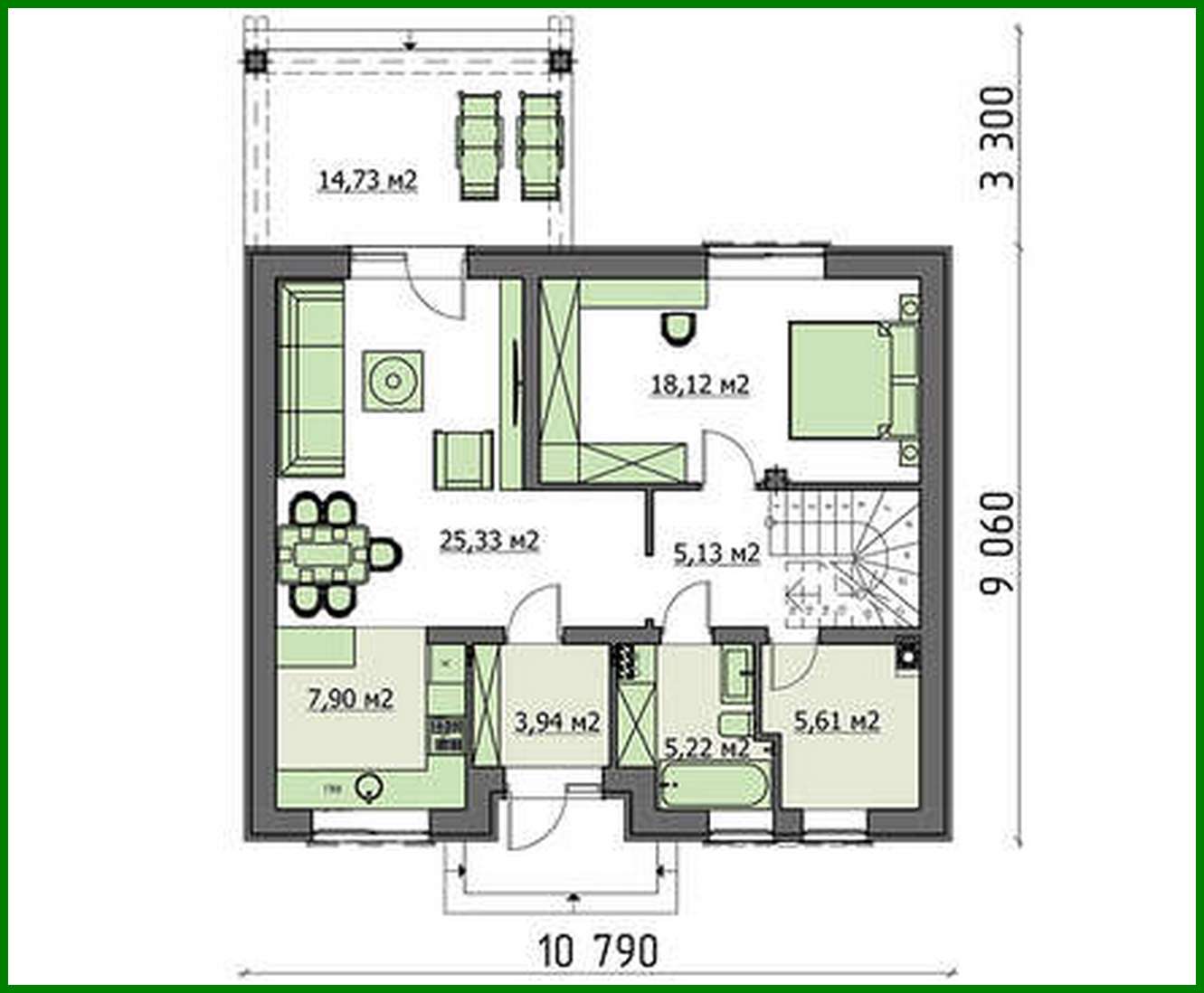 Visualization gallery - Plan of a compact European-style house with an area of 147 square meters. m, decorated with natural stone