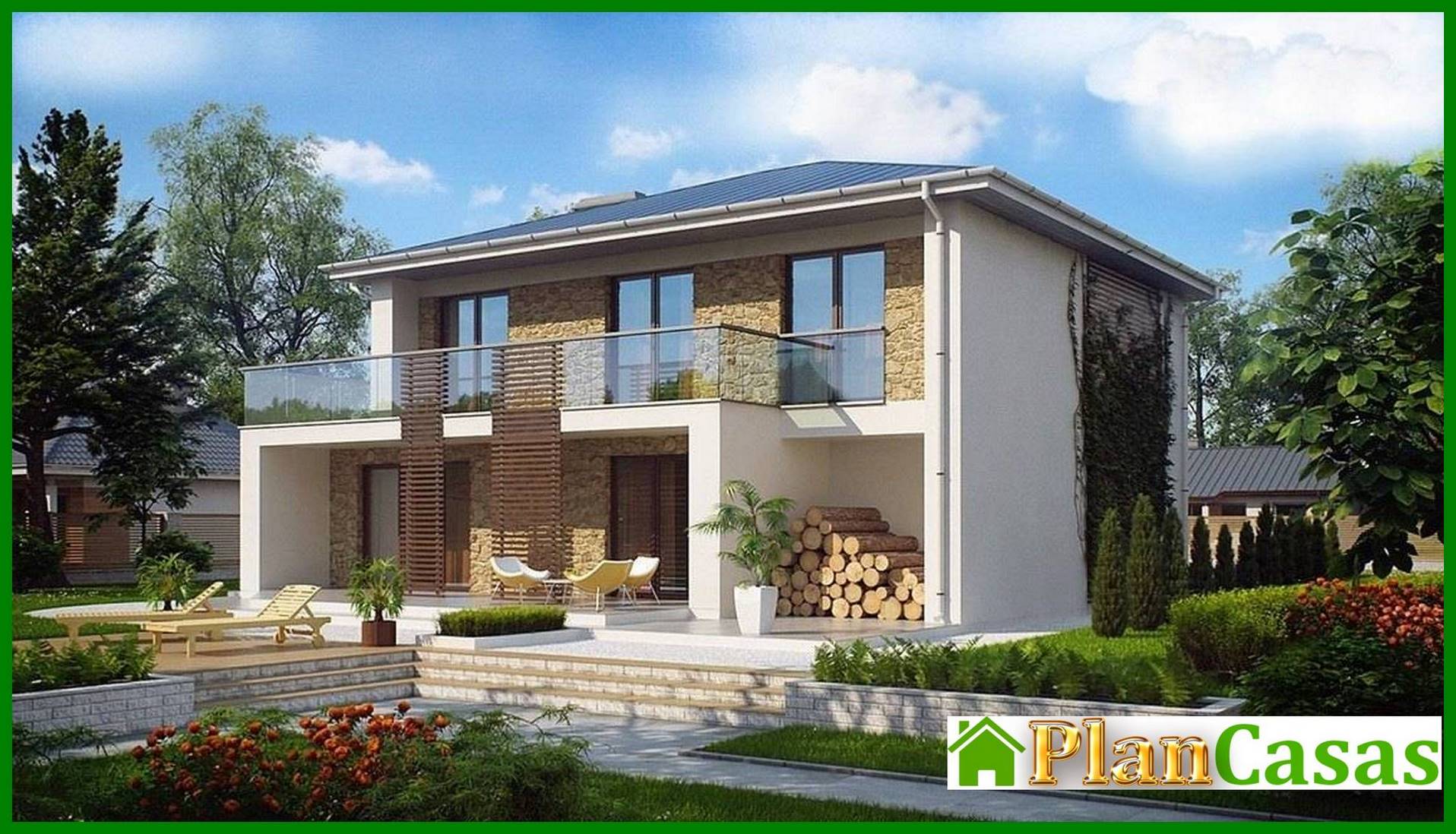The project of a two-story house with large windows house plan